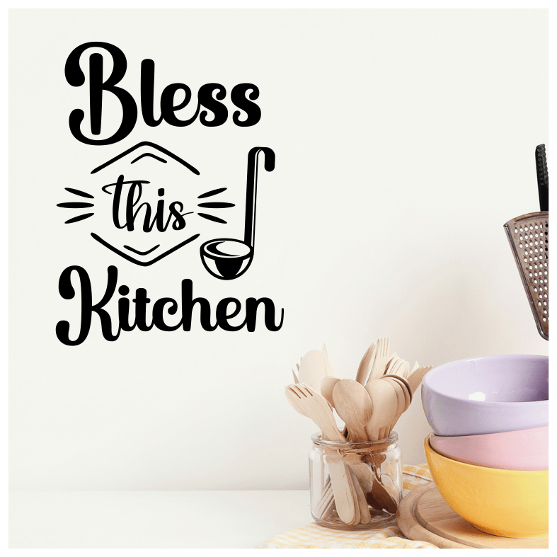 Bless This Kitchen Cutlery Quote Ladle Wall Stickers