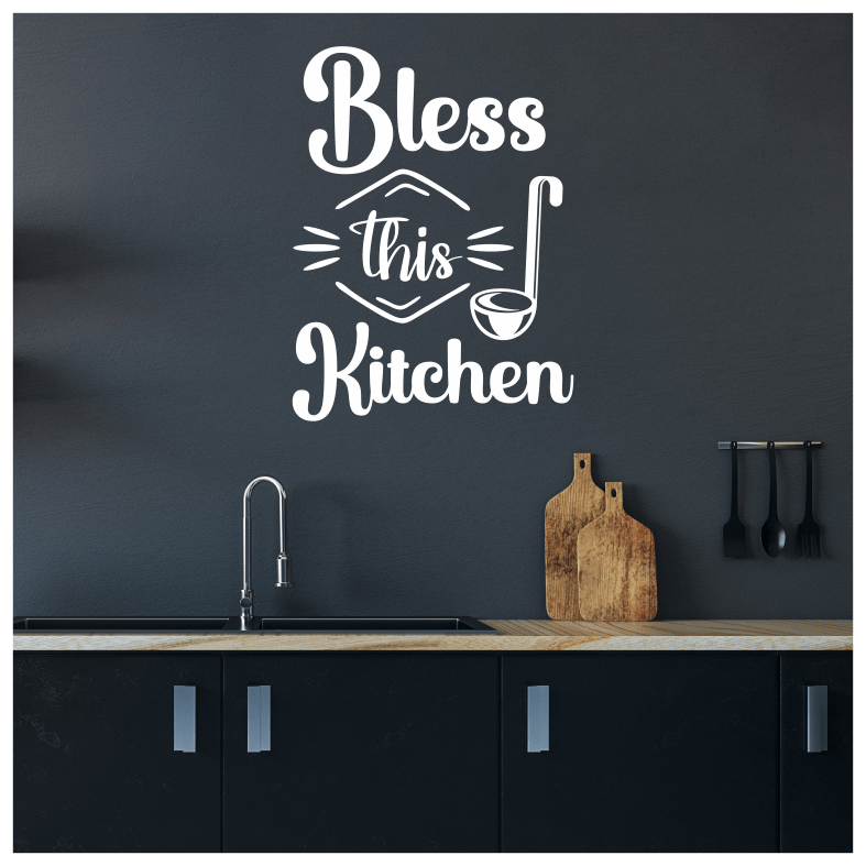 Bless This Kitchen Cutlery Quote Ladle Wall Stickers