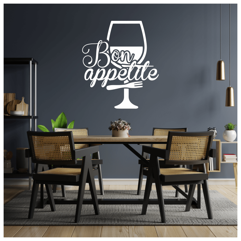 Bon Appetit Quote Glass Of Wine Wall Sticker