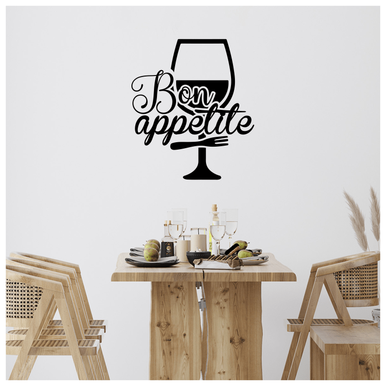 Bon Appetit Quote Glass Of Wine Wall Sticker