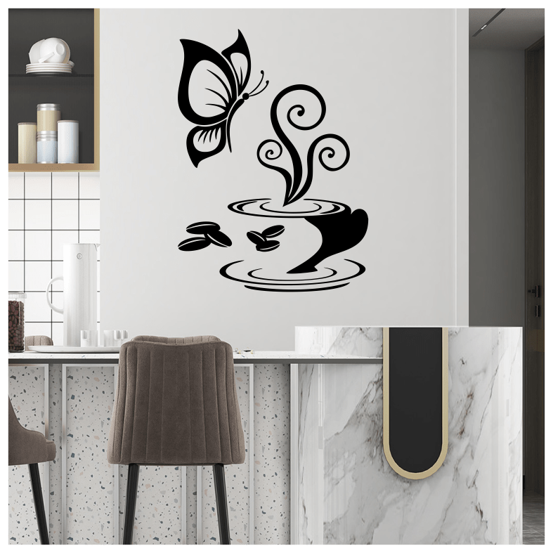 Coffee And Butterfly Wall Sticker