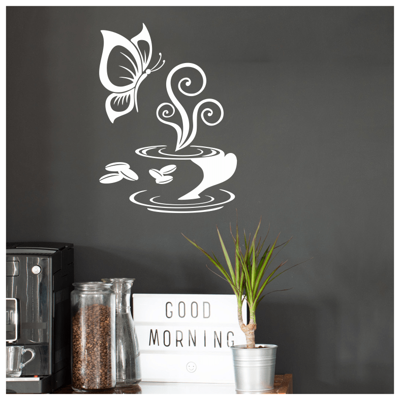 Coffee And Butterfly Wall Sticker