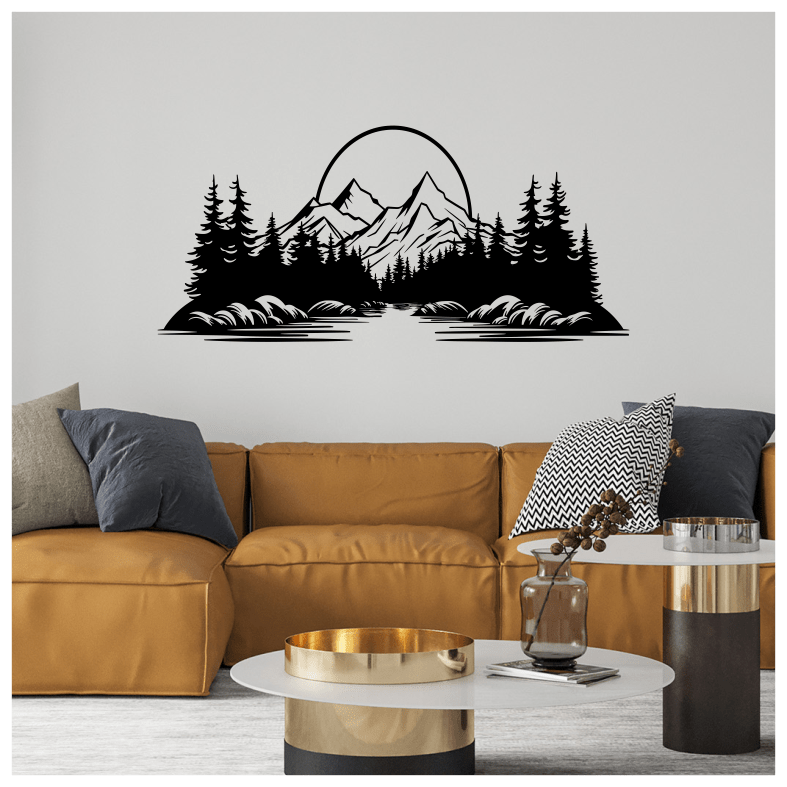 Wildlife Forest Mountains Sun Lake Nature Wall Sticker