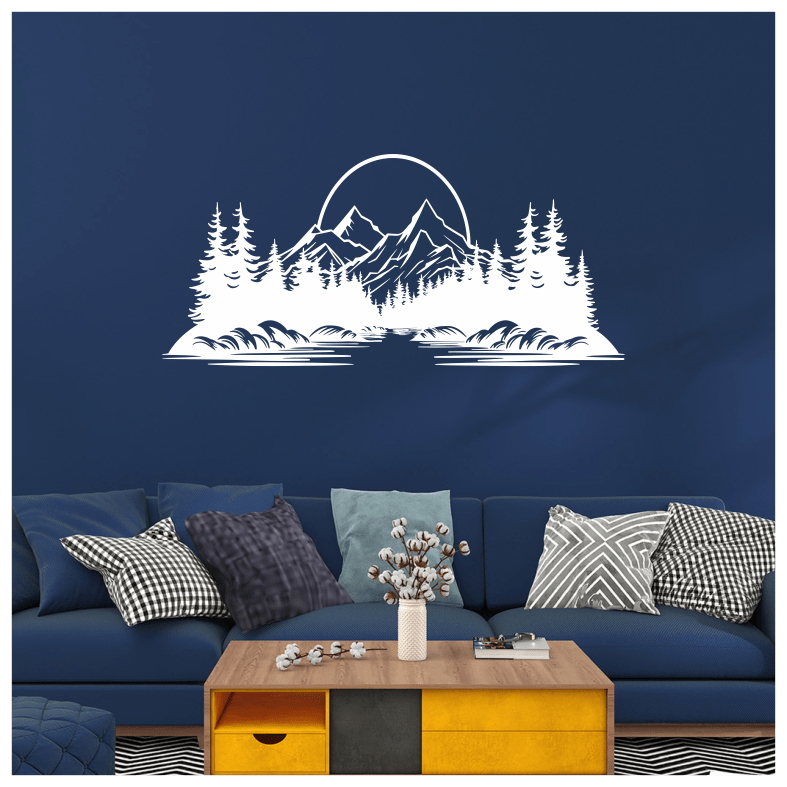 Wildlife Forest Mountains Sun Lake Nature Wall Sticker