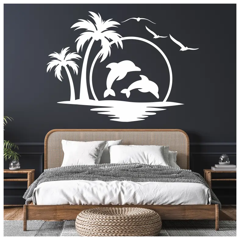 Dolphins and Palm Wall Sticker