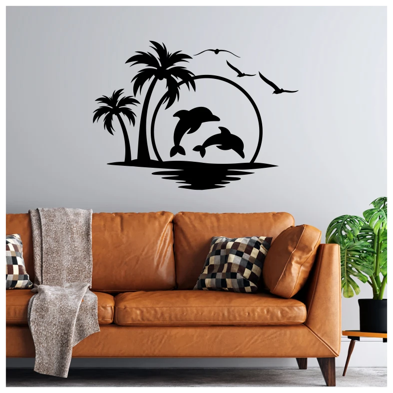 Dolphins and Palm Wall Sticker
