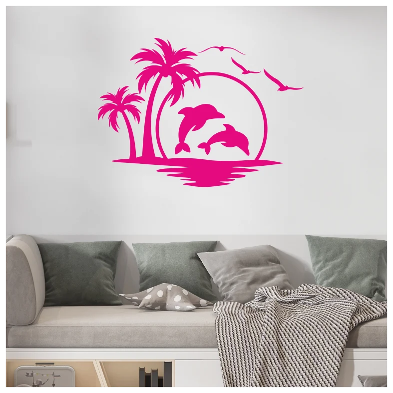 Dolphins and Palm Wall Sticker