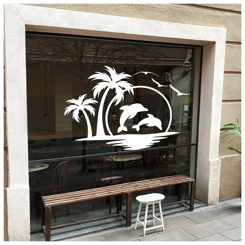 Dolphins and Palm Wall Sticker