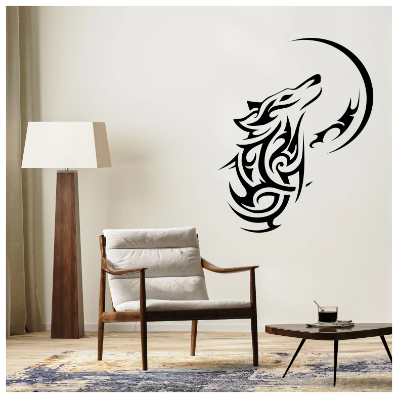 Wolf and Moon Tribal Wall Sticker