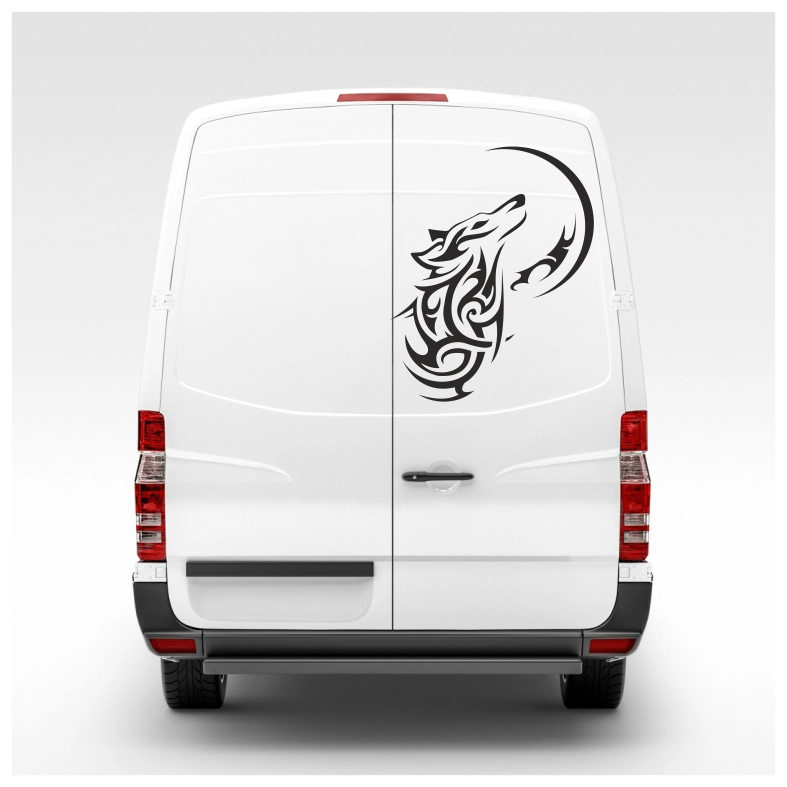 Wolf and Moon Tribal Car Sticker