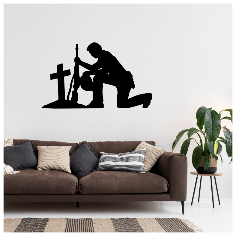 Lest We Forget Kneeling Grave Soldier Wall Sticker