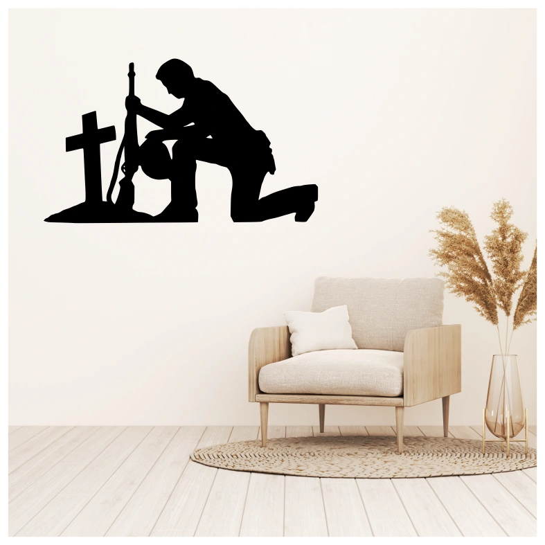 Lest We Forget Kneeling Grave Soldier Wall Sticker