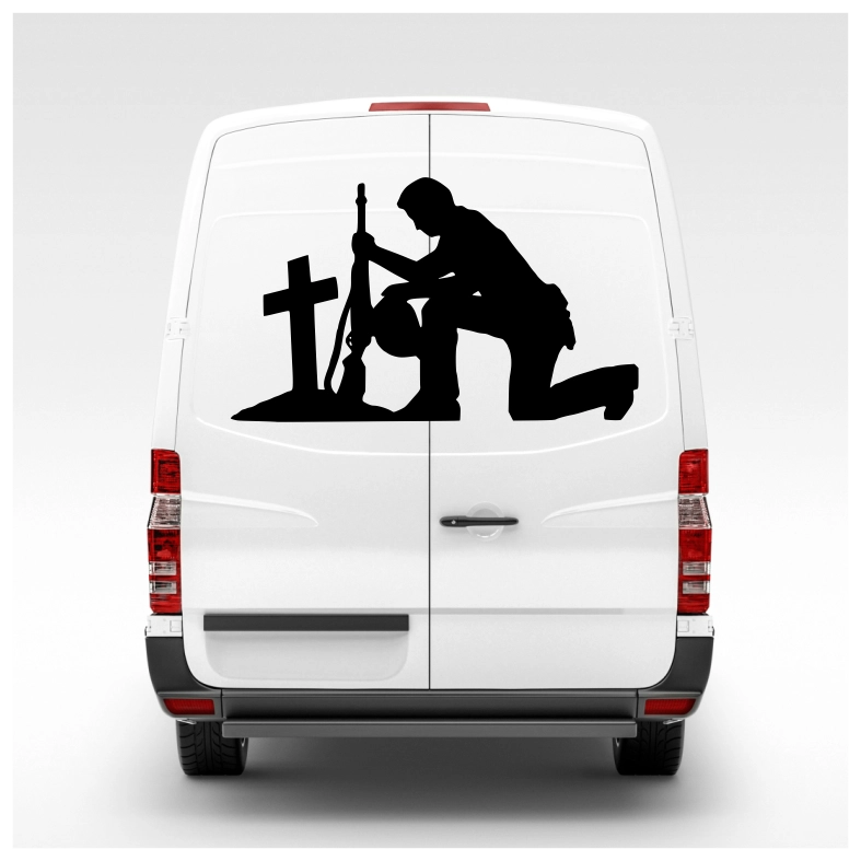 Lest We Forget Kneeling Soldier Grave Car Sticker Decal
