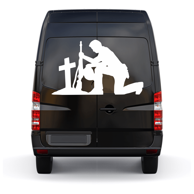 Lest We Forget Kneeling Soldier Grave Car Sticker Decal