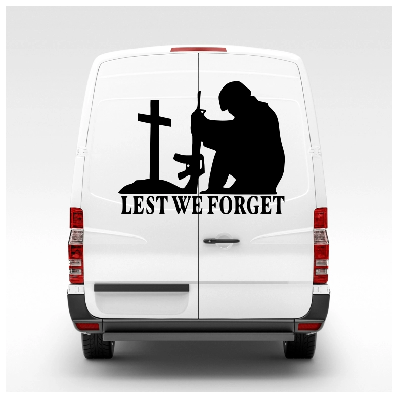 Lest We Forget Kneeling Soldier Car Decal Sticker