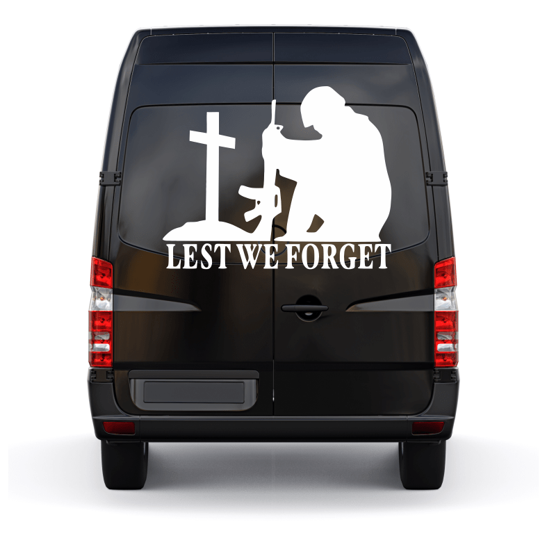 Lest We Forget Kneeling Soldier Car Decal Sticker