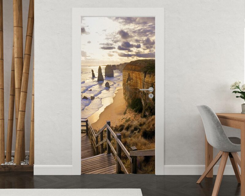 Beach with Cliffs Door Sticker