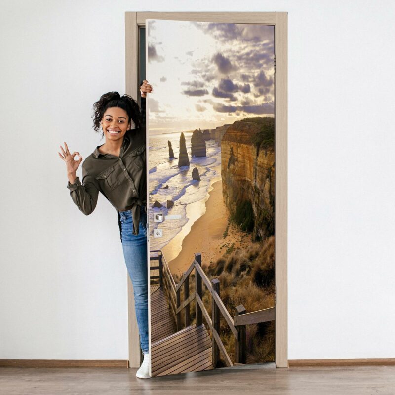 Beach with Cliffs Door Sticker