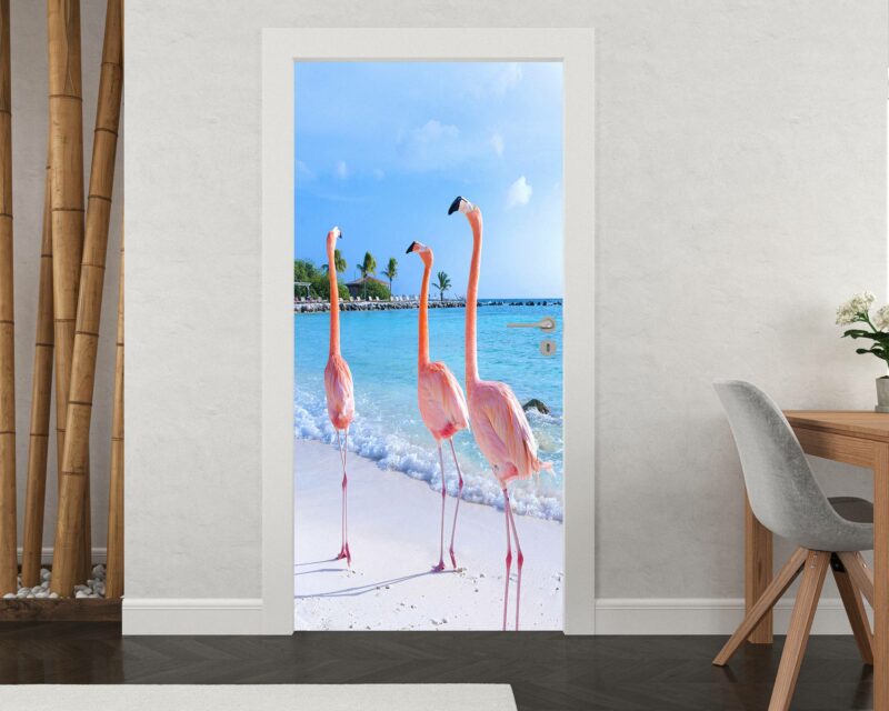 3 Flamingos Door Sticker