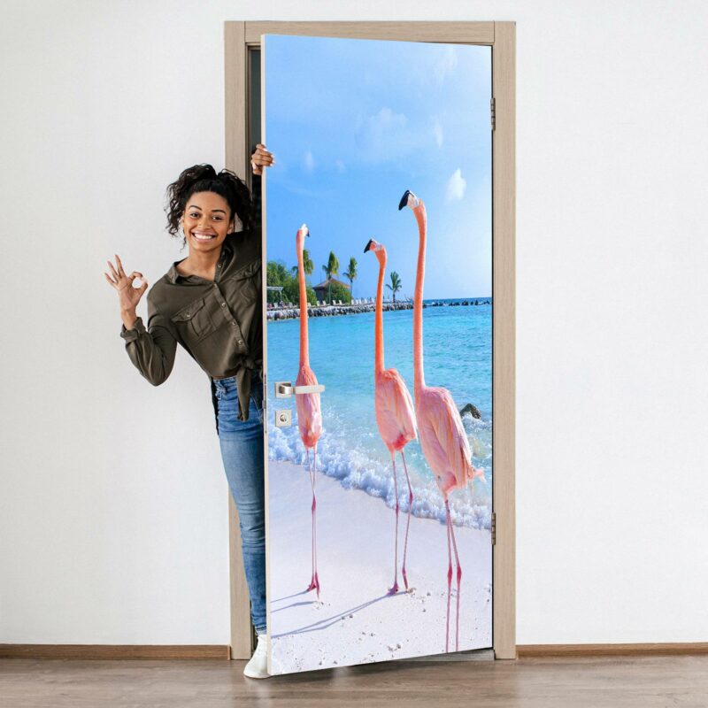 3 Flamingos Door Sticker