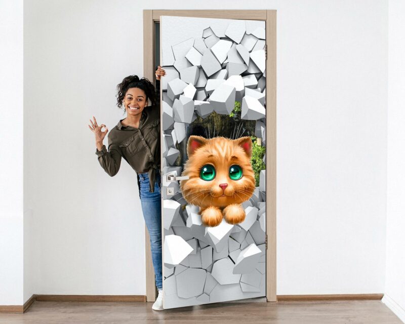 Cat Peeking Door Sticker