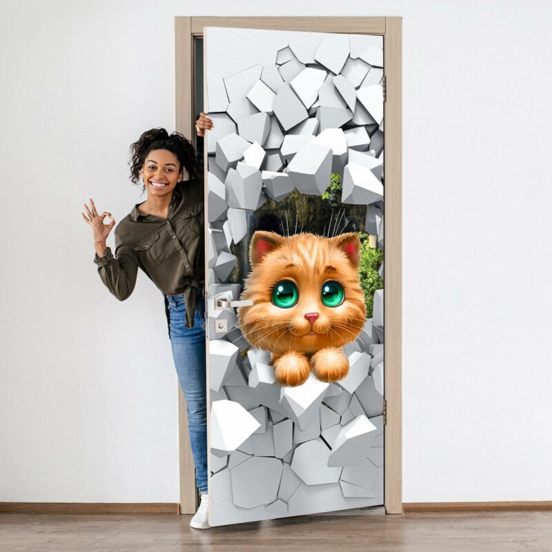 Cat Peeking Door Sticker