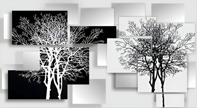 3D Effect Black & White Trees Murals
