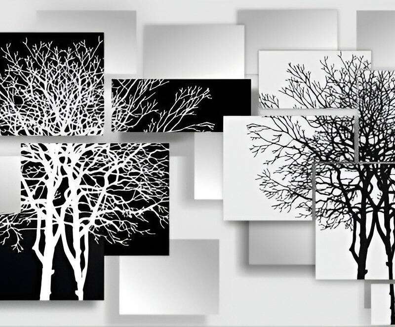 3D Effect Black & White Trees Murals