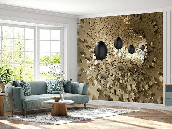 Abstract 3D Effect Gold and Black Wall Mural Wallpaper
