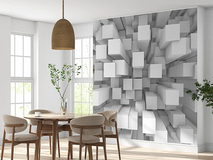 Abstract 3D White Blocks Wall Mural Wallpaper