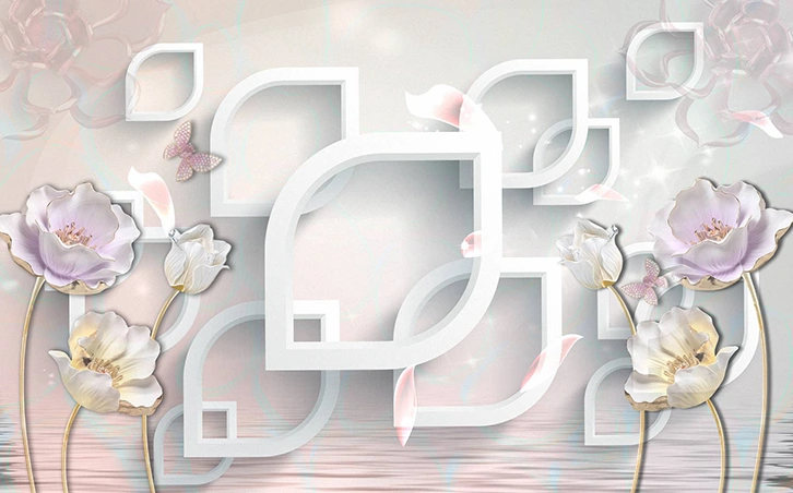 3D Effect Flowers Wall Mural Wallpaper