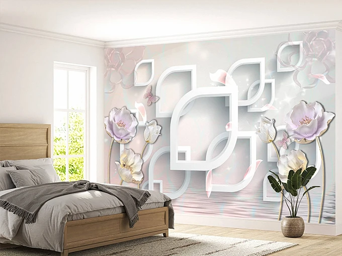 3D Effect Flowers Wall Mural Wallpaper