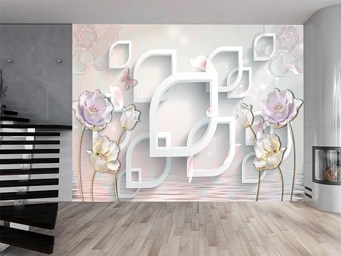 3D Effect Flowers Wall Mural Wallpaper
