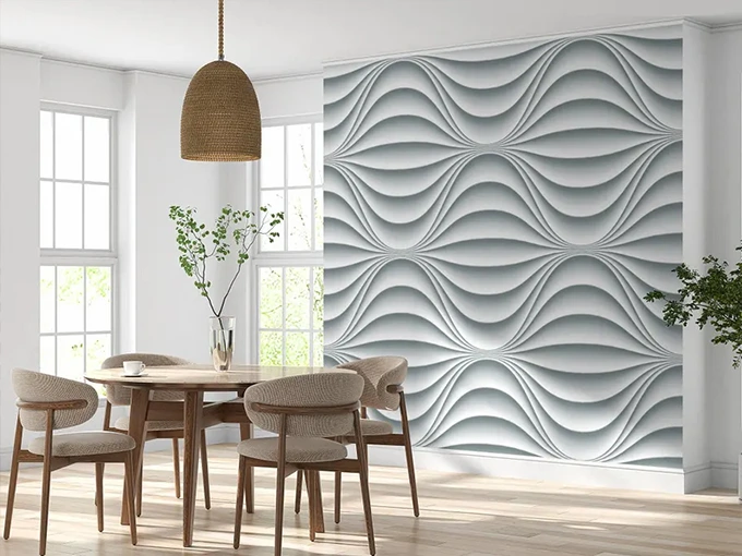3D Effect White Waves Wall Mural Wallpaper