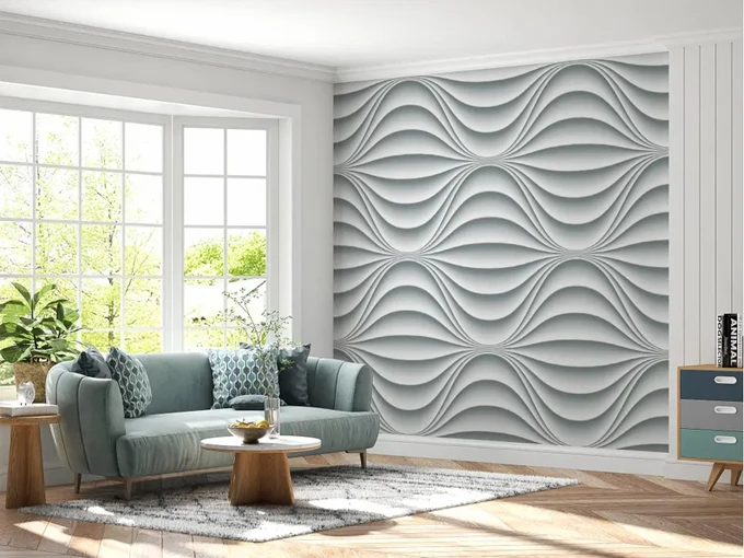 3D Effect White Waves Wall Mural Wallpaper