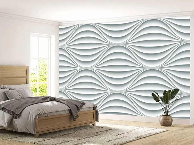 3D Effect White Waves Wall Mural Wallpaper