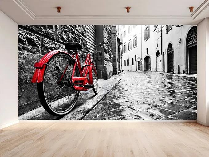 Red Bicycle Wall Mural Wallpaper