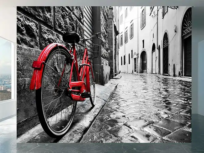 Red Bicycle Wall Mural Wallpaper