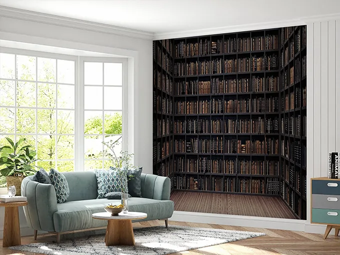 Library Bookshelf Wall Mural Wallpaper