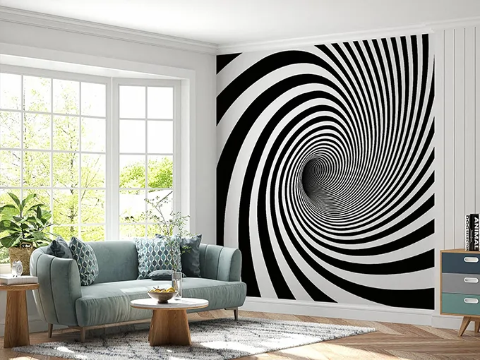Black and White Spiral Wall Mural Wallpaper
