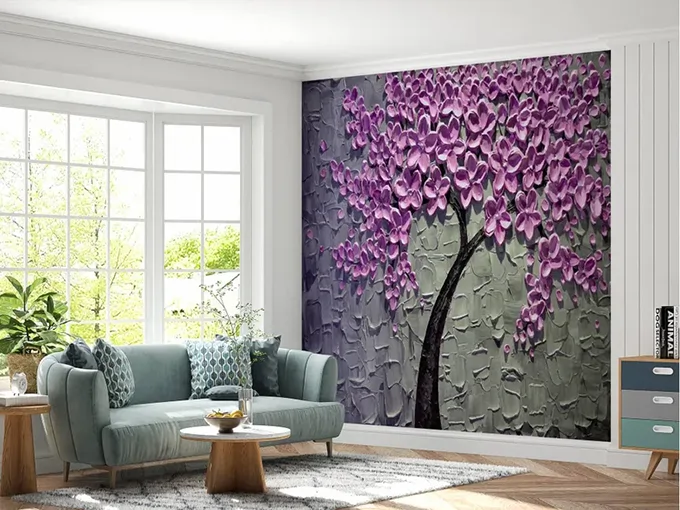 3D Effect Pink Tree Wall Mural Wallpaper