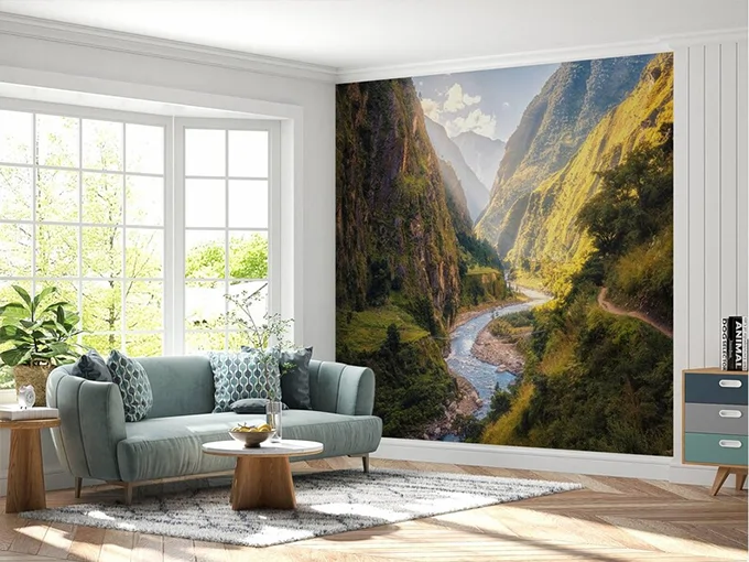 River Mountains Wall Mural Wallpaper
