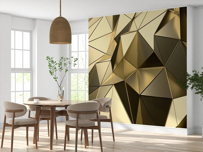 3D Effect Gold Triangles Wall Mural Wallpaper