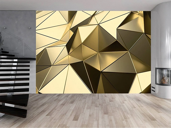 3D Effect Gold Triangles Wall Mural Wallpaper