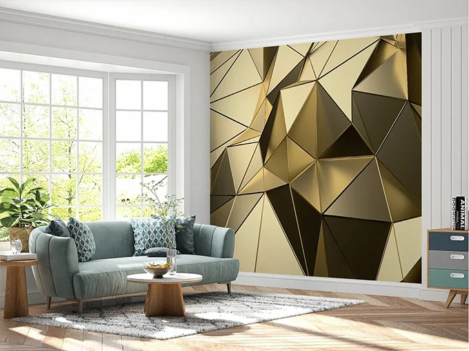 3D Effect Gold Triangles Wall Mural Wallpaper