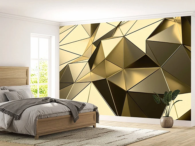 3D Effect Gold Triangles Wall Mural Wallpaper