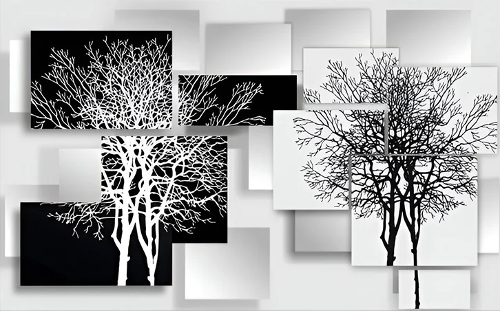 3D Black and White Trees Wall Mural Wallpaper