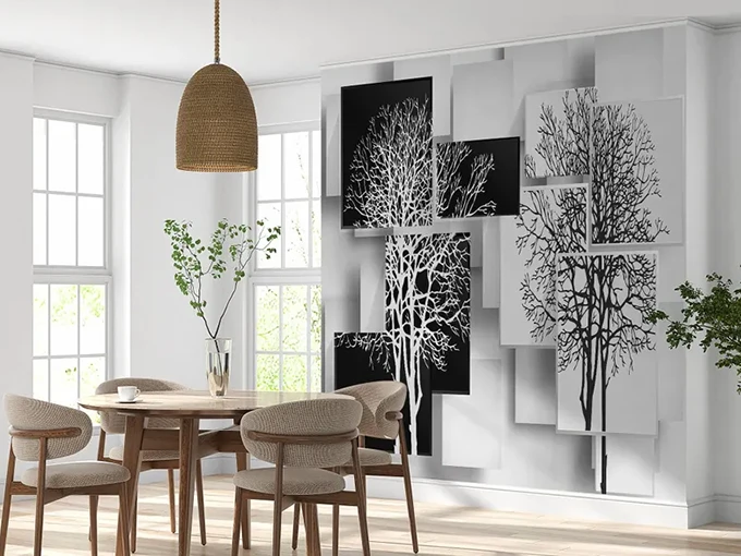 3D Black and White Trees Wall Mural Wallpaper