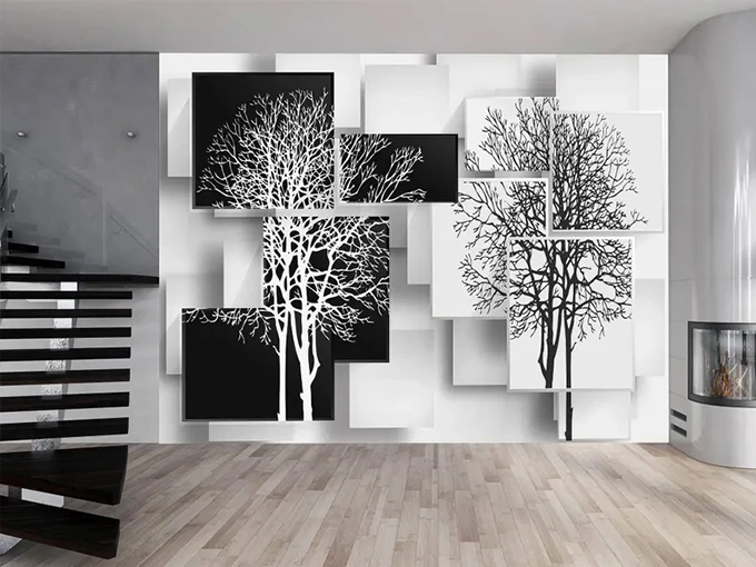 3D Black and White Trees Wall Mural Wallpaper