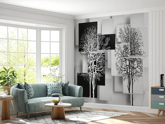 3D Black and White Trees Wall Mural Wallpaper